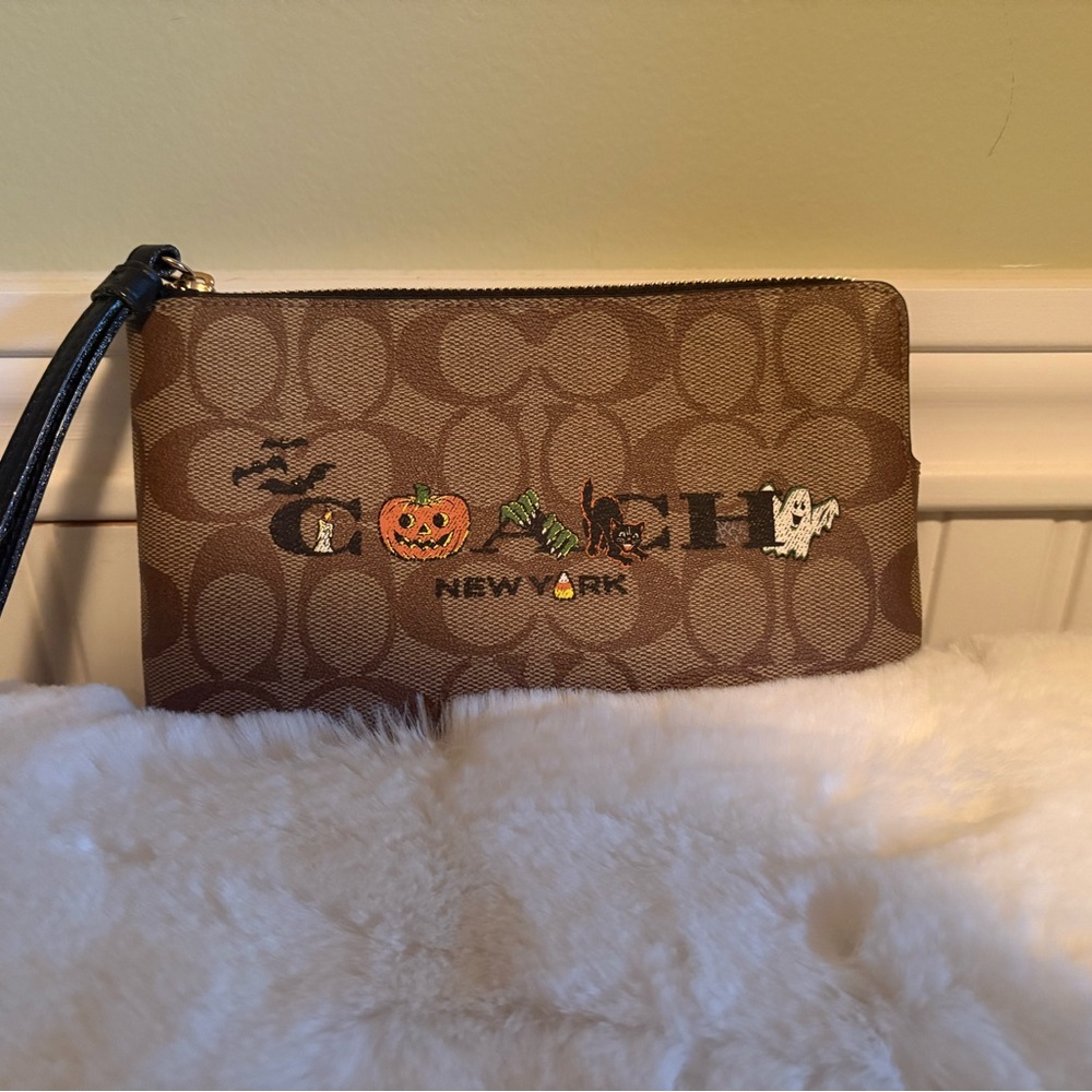 Coach Tan Wristlet with Halloween Motif